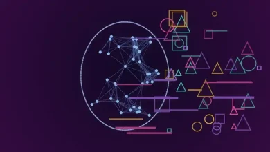 رسم توضيحي لرأس بشري مكون من شبكة عصبية تتطاير منه أشكال ملونة مشوشة في إشارة إلى هلوسة الذكاء الاصطناعي