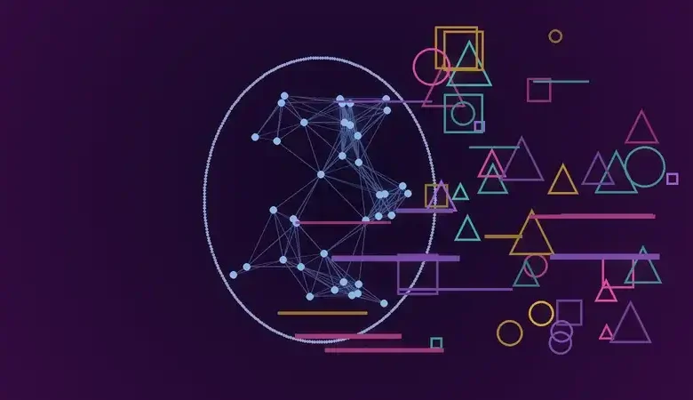 رسم توضيحي لرأس بشري مكون من شبكة عصبية تتطاير منه أشكال ملونة مشوشة في إشارة إلى هلوسة الذكاء الاصطناعي