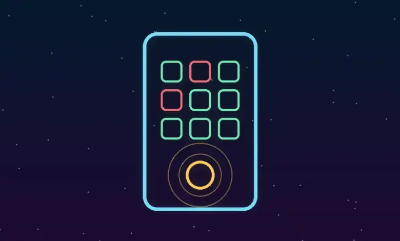رسم توضيحي مجرد لهاتف ذكي تظهر عليه أيقونات تطبيقات بعضها مفعل وبعضها مرفوض مع دائرة مضيئة ترمز إلى المساعد الذكي