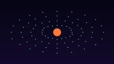 رسم توضيحي مجرد لسحابة نقاط ضوئية حول مستشعر مركزي ترمز إلى تقنية الليدار لدى روبوسنس