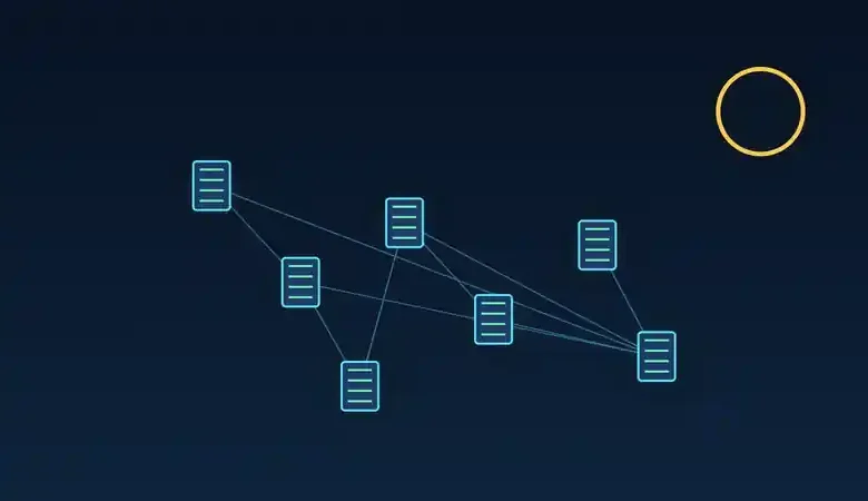 رسم توضيحي لخوادم مراكز بيانات متصلة عبر شبكة من الخطوط المضيئة ترمز إلى استئجار القدرة الحاسوبية