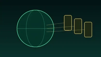 رسم توضيحي لكرة أرضية متوهجة تتصل بها هواتف ذكية ترمز إلى توسع ترانسشن وطرح أسهمها في هونغ كونغ