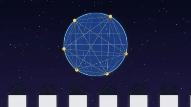 رسم توضيحي لكرة أرضية تحيط بها شبكة اتصالات مضيئة ترمز إلى التعاون الرقمي الدولي